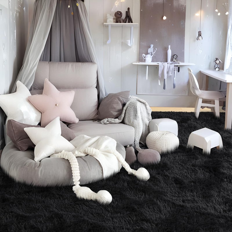 Foxmas Soft Fluffy Area Rugs for Bedroom Kids Room Plush Shaggy Nursery Rug Furry Throw Carpets for Boys Girls, College Dorm Fuzzy Rugs Living Room Home Decorate Rug, 4ft x 6ft, Teal - Image 5